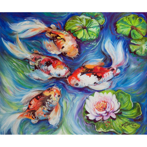 Happiness Koi Dance Black Modern Wood Framed Art Print with Double Matting by Baldwin, Marcia