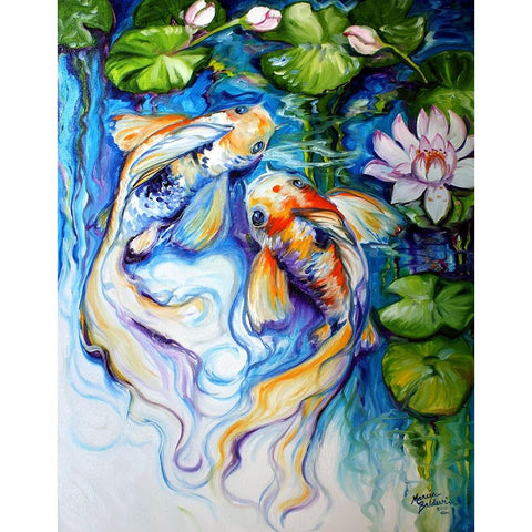 Koi Koi And Lily Gold Ornate Wood Framed Art Print with Double Matting by Baldwin, Marcia