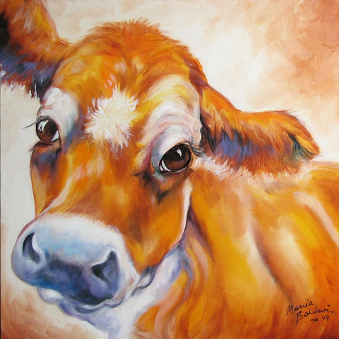 My Jersey Cow Commission White Modern Wood Framed Art Print with Double Matting by Baldwin, Marcia