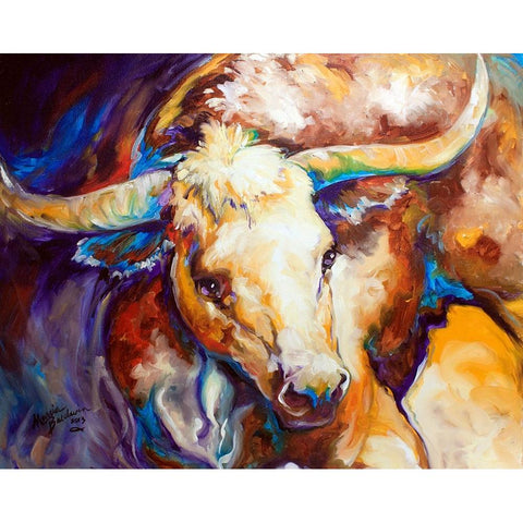 Power Longhorn Abstract Black Modern Wood Framed Art Print with Double Matting by Baldwin, Marcia