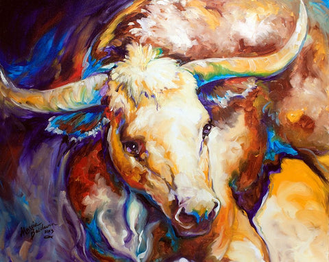 Power Longhorn Abstract White Modern Wood Framed Art Print with Double Matting by Baldwin, Marcia