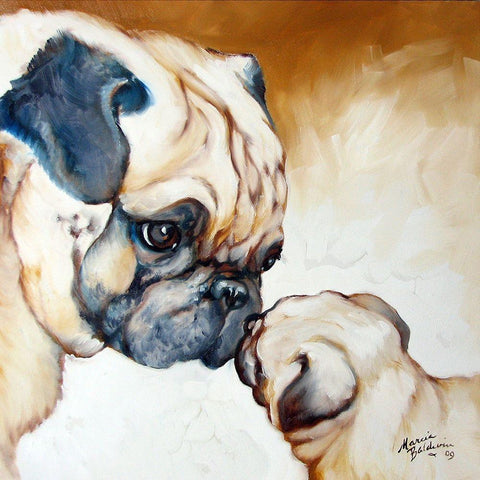 Pug 2 White Modern Wood Framed Art Print by Baldwin, Marcia