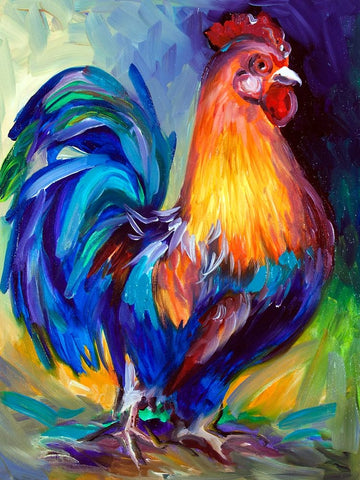 Rooster One White Modern Wood Framed Art Print with Double Matting by Baldwin, Marcia