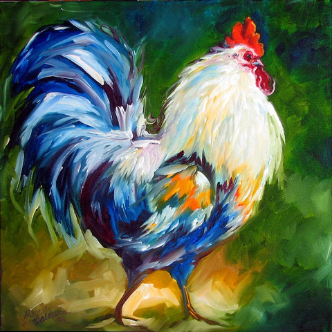 Rooster Walk White Modern Wood Framed Art Print with Double Matting by Baldwin, Marcia