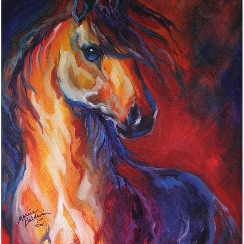 Stallion Red Dawn White Modern Wood Framed Art Print by Baldwin, Marcia