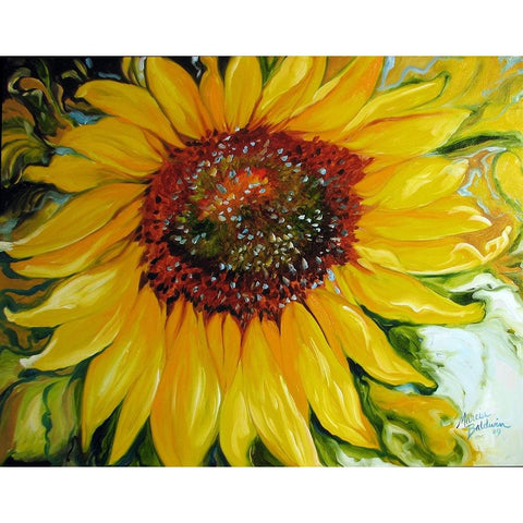 Sundown Sunflower White Modern Wood Framed Art Print by Baldwin, Marcia