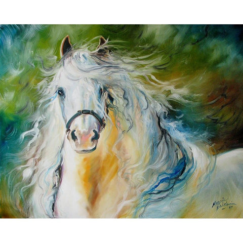 White Cloud The Andlusian Stallion White Modern Wood Framed Art Print by Baldwin, Marcia