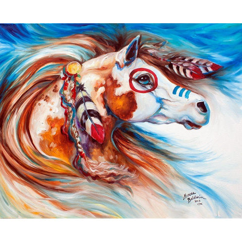 Wind Of Thunder Indian War Horse White Modern Wood Framed Art Print by Baldwin, Marcia