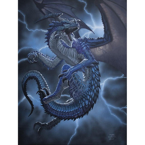 Lightning Dragon Gold Ornate Wood Framed Art Print with Double Matting by Harvill, Marc