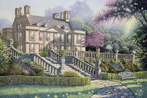 Early Evening in the Flower Garden White Modern Wood Framed Art Print with Double Matting by Harvill, Marc