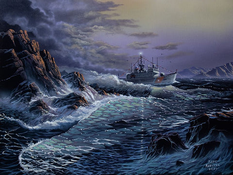 Escanada 907 Coast Guard Ship Black Ornate Wood Framed Art Print with Double Matting by Harvill, Marc