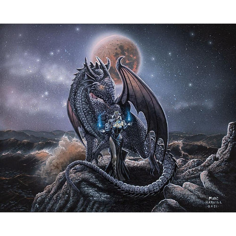 Sorcerous and Blood Moon Dragon Black Modern Wood Framed Art Print with Double Matting by Harvill, Marc