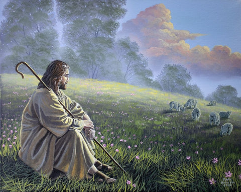 The Good Shepherd White Modern Wood Framed Art Print with Double Matting by Harvill, Marc