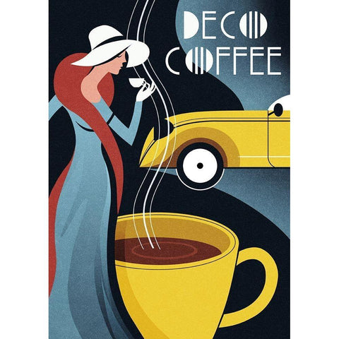Art Deco Coffee White Modern Wood Framed Art Print by Wickstrom, Martin