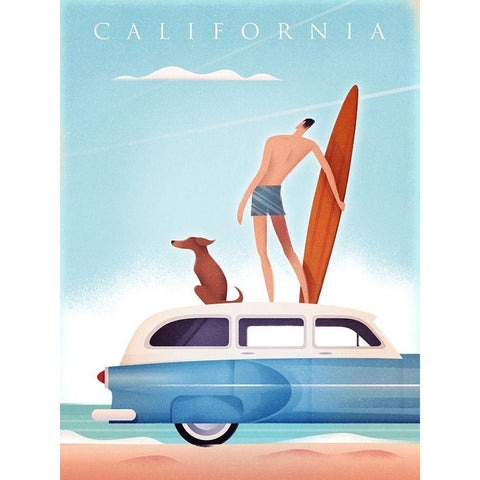 California Surfing White Modern Wood Framed Art Print by Wickstrom, Martin