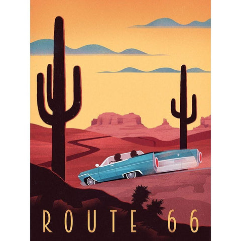 Route 66 Black Modern Wood Framed Art Print with Double Matting by Wickstrom, Martin