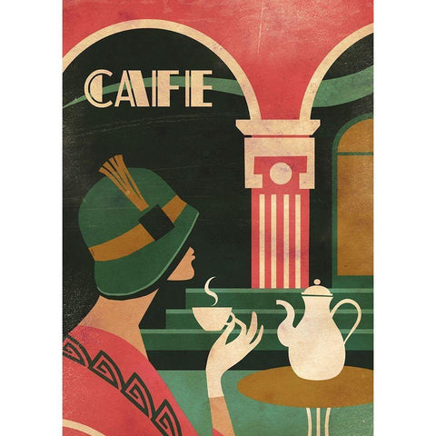 Art Deco Cafe Black Modern Wood Framed Art Print with Double Matting by Wickstrom, Martin