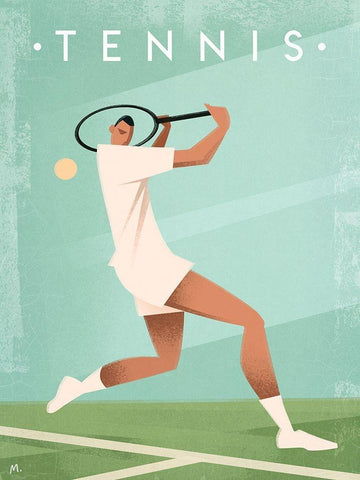 Vintage Tennis White Modern Wood Framed Art Print with Double Matting by Wickstrom, Martin