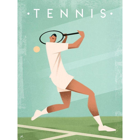 Vintage Tennis Black Modern Wood Framed Art Print with Double Matting by Wickstrom, Martin