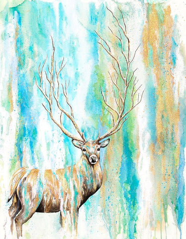 Deer Tree Black Ornate Wood Framed Art Print with Double Matting by Wickstrom, Martin