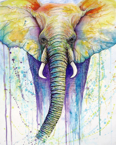 Elephant Colors White Modern Wood Framed Art Print with Double Matting by Wickstrom, Martin