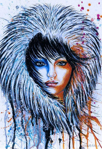 Fire and Ice Girl Portrait White Modern Wood Framed Art Print with Double Matting by Wickstrom, Martin