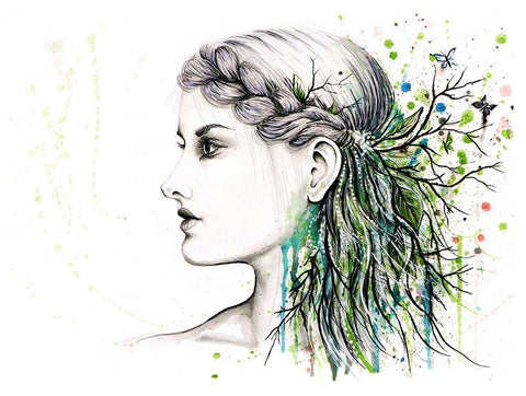 Forest Lover Girl Portrait White Modern Wood Framed Art Print with Double Matting by Wickstrom, Martin