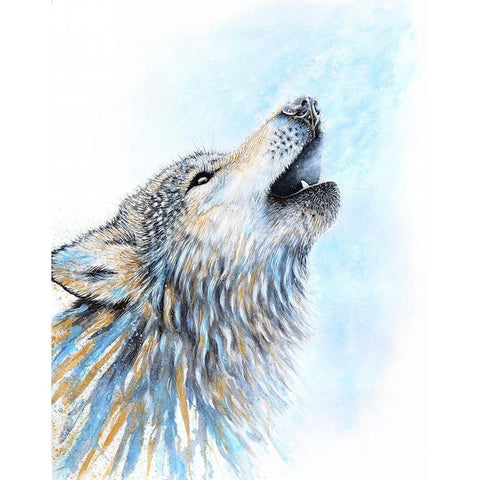 Howling Wolf White Modern Wood Framed Art Print by Wickstrom, Martin