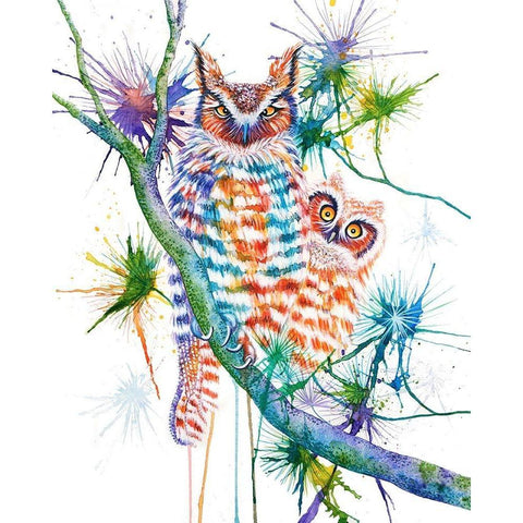 Momma and Baby Owl Gold Ornate Wood Framed Art Print with Double Matting by Wickstrom, Martin