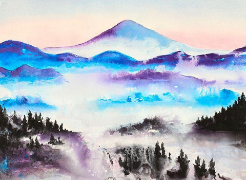 Mountain Mist Landscape White Modern Wood Framed Art Print with Double Matting by Wickstrom, Martin