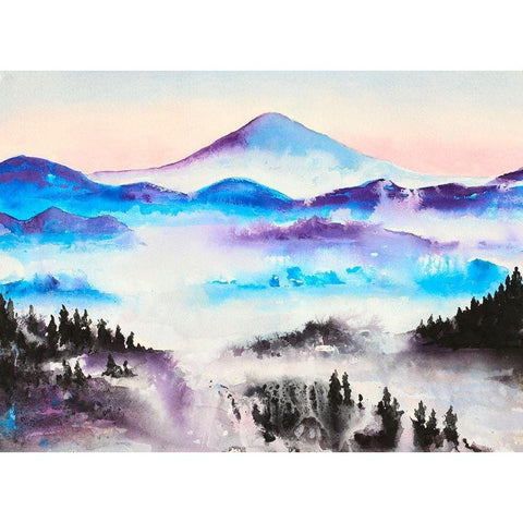 Mountain Mist Landscape Black Modern Wood Framed Art Print by Wickstrom, Martin