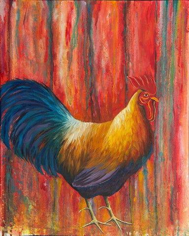 Mr. Rooster Black Ornate Wood Framed Art Print with Double Matting by Wickstrom, Martin
