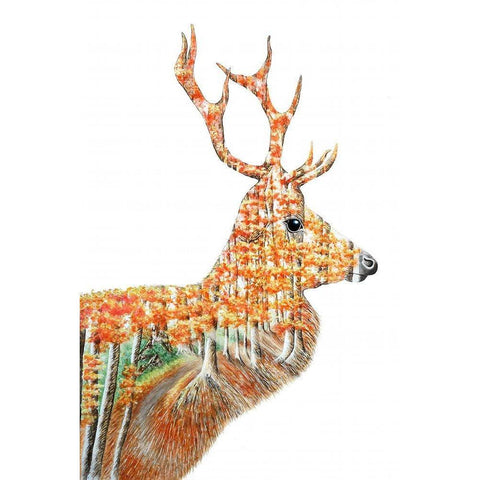 Spirit of the Forest Deer Landscape Black Modern Wood Framed Art Print with Double Matting by Wickstrom, Martin