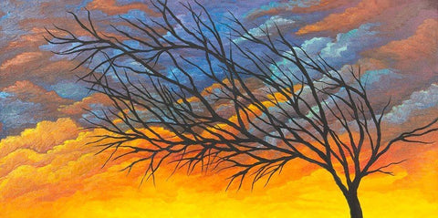 Sunset Tree Black Ornate Wood Framed Art Print with Double Matting by Wickstrom, Martin