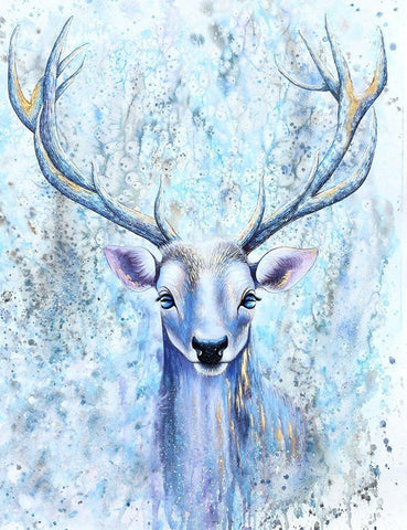 Blue Spirit Deer Black Ornate Wood Framed Art Print with Double Matting by Wickstrom, Martin
