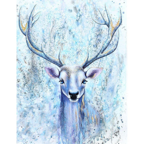 Blue Spirit Deer White Modern Wood Framed Art Print by Wickstrom, Martin