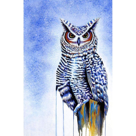 Great Horned Owl In Blue Black Modern Wood Framed Art Print by Wickstrom, Martin
