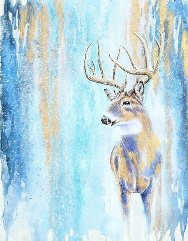 Winter Buck White Modern Wood Framed Art Print with Double Matting by Wickstrom, Martin