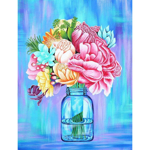 Colorful Flowers in Mason Jar Black Modern Wood Framed Art Print with Double Matting by Wickstrom, Martin