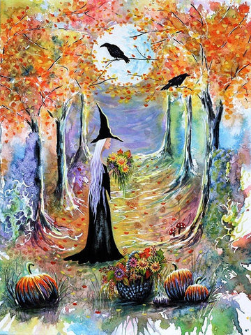 Autumn Witch White Modern Wood Framed Art Print with Double Matting by Wickstrom, Martin