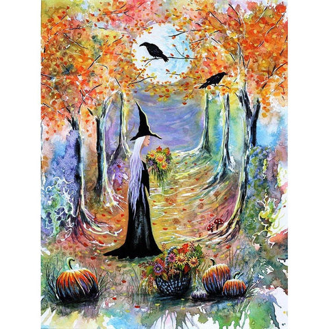 Autumn Witch Black Modern Wood Framed Art Print by Wickstrom, Martin