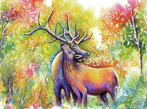 Elk Love White Modern Wood Framed Art Print with Double Matting by Wickstrom, Martin