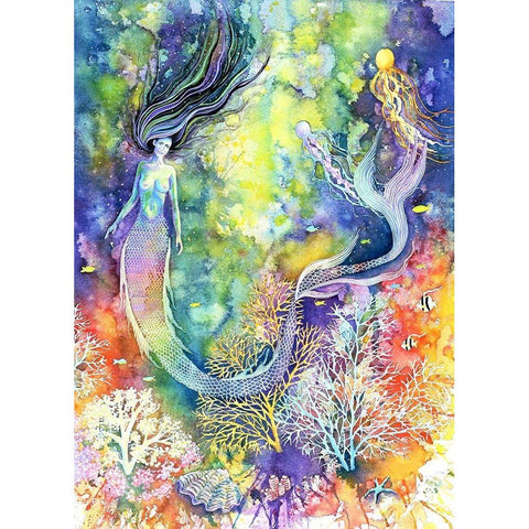 Mermaid Black Modern Wood Framed Art Print with Double Matting by Wickstrom, Martin