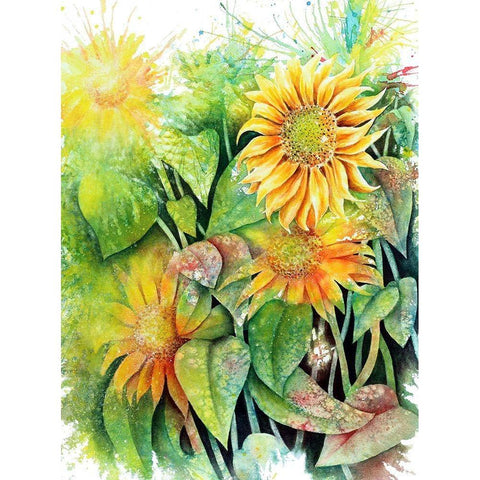 Sunflowers White Modern Wood Framed Art Print by Wickstrom, Martin