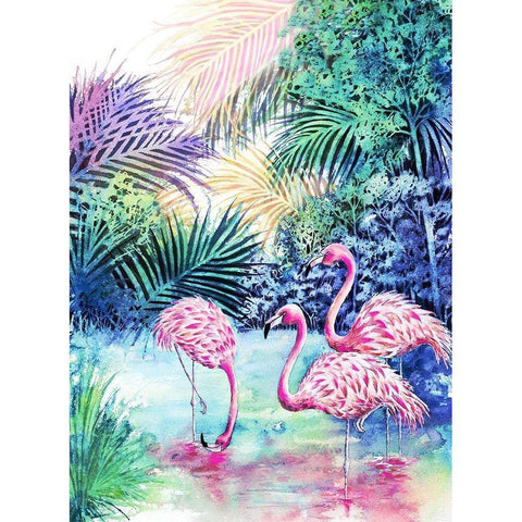 Three Flamingos Black Modern Wood Framed Art Print with Double Matting by Wickstrom, Martin