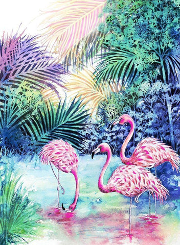 Three Flamingos White Modern Wood Framed Art Print with Double Matting by Wickstrom, Martin