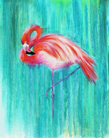 Flamingo White Modern Wood Framed Art Print with Double Matting by Wickstrom, Martin