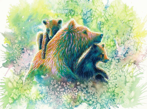Mother Grizzly Bear Black Ornate Wood Framed Art Print with Double Matting by Wickstrom, Martin