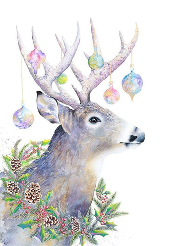 Holiday Deer Black Ornate Wood Framed Art Print with Double Matting by Wickstrom, Martin