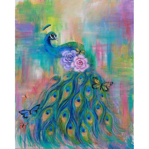 Rainbow Peacock White Modern Wood Framed Art Print by Wickstrom, Martin